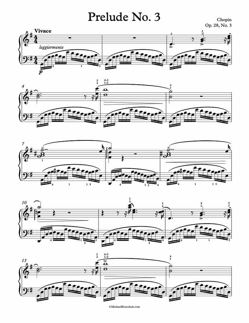 Free Piano Sheet Music - Prelude In G Major Op. 28, No. 3 - Chopin