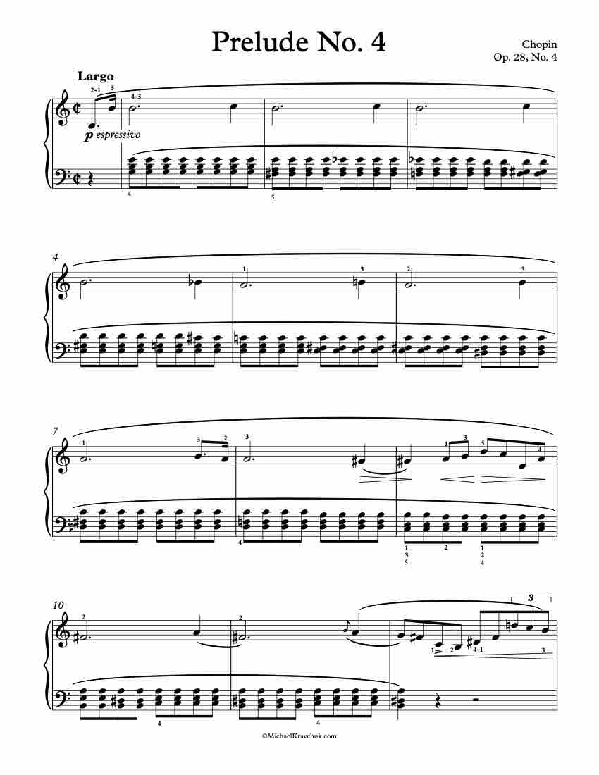Free Piano Sheet Music - Prelude In E Minor Op. 28, No. 4 - Chopin