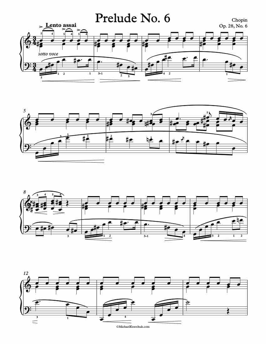Free Piano Sheet Music - Prelude In B Minor Op. 28, No. 6 - Chopin