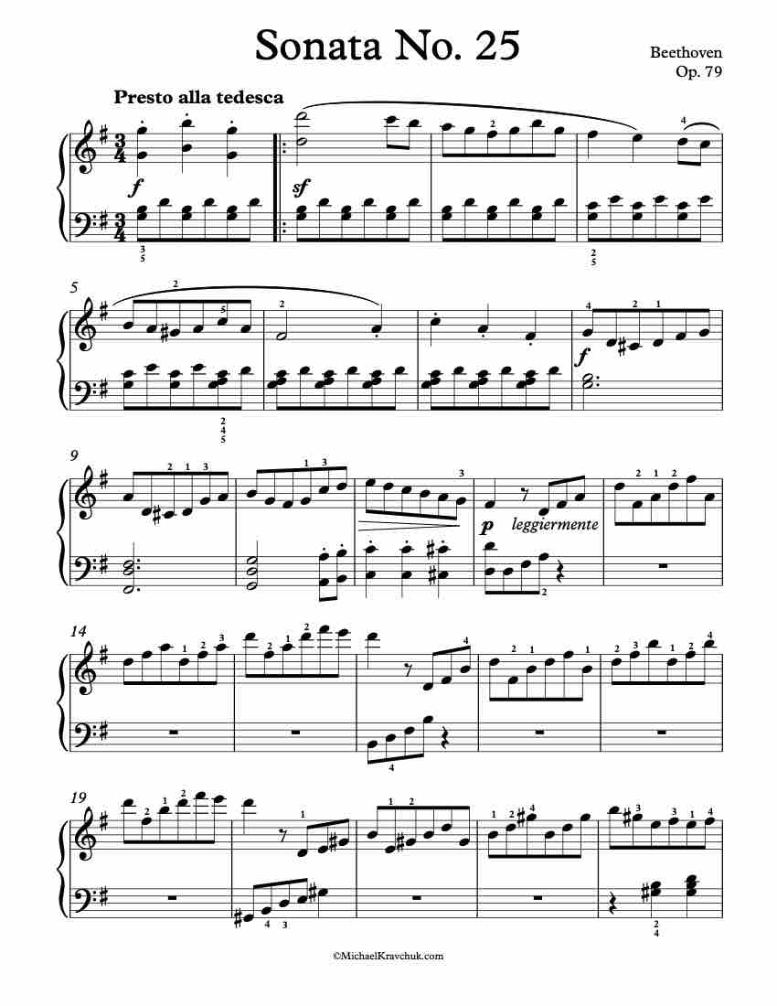 Beethoven - Sonata No. 25  - 1st Movement - Op. 79 - Presto alla tedesca