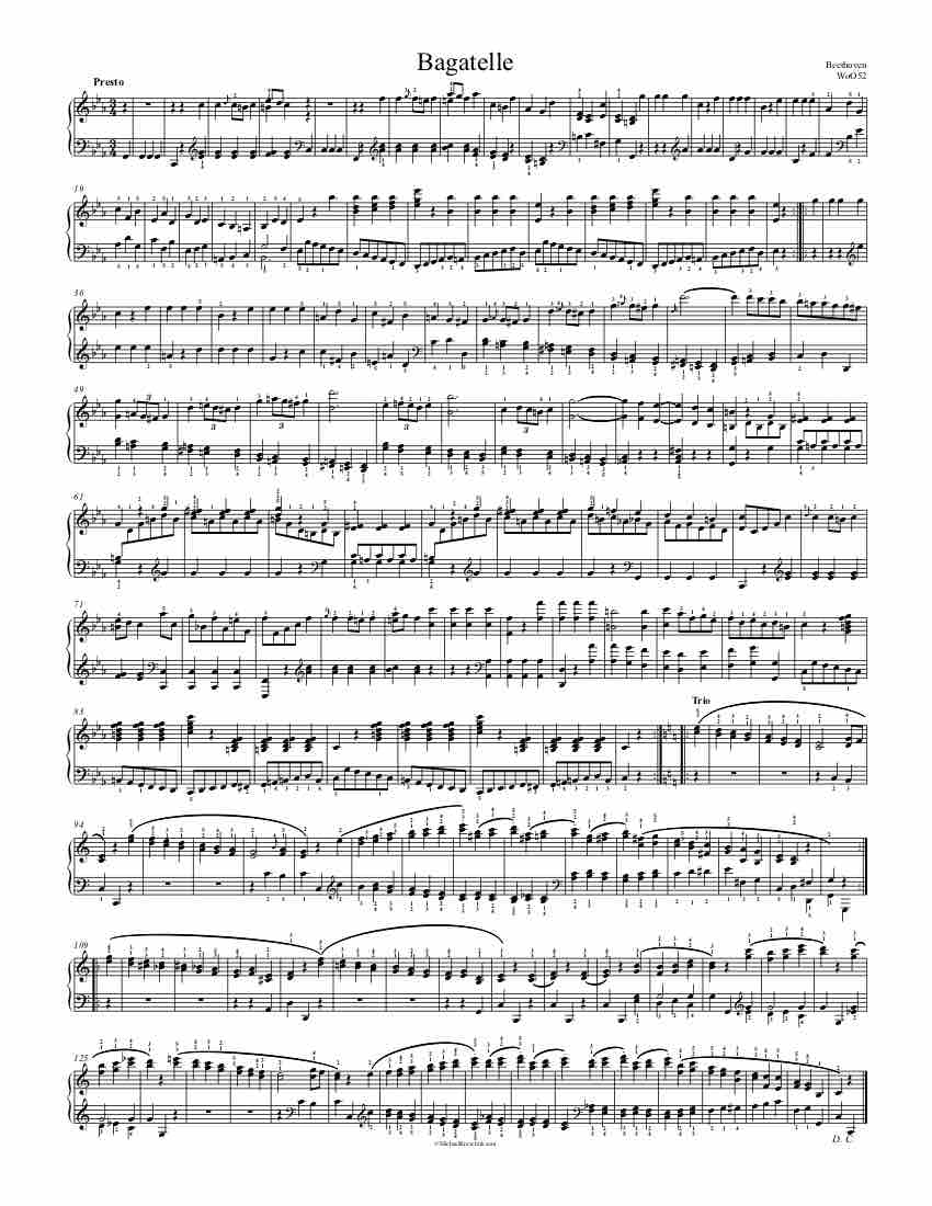 Free Piano Sheet Music - Bagatelle - WoO 52 - Beethoven