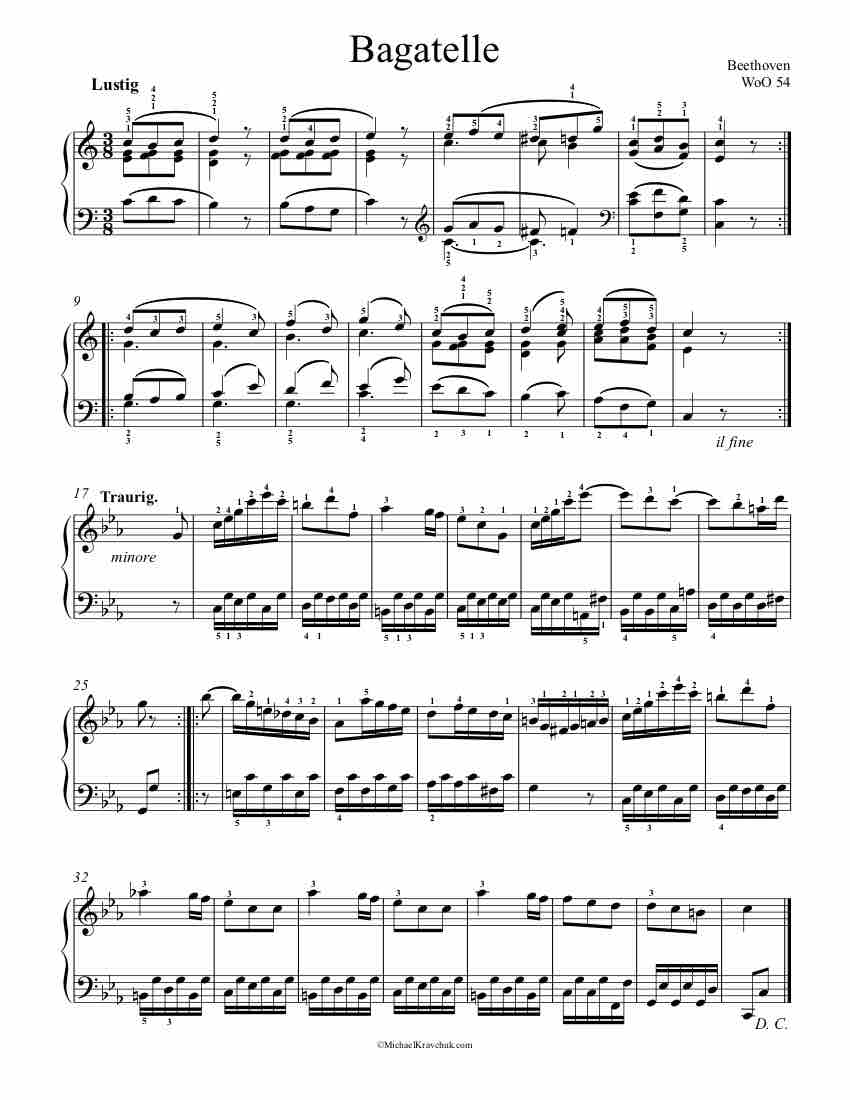 Free Piano Sheet Music – Bagatelle - WoO 54 – Beethoven