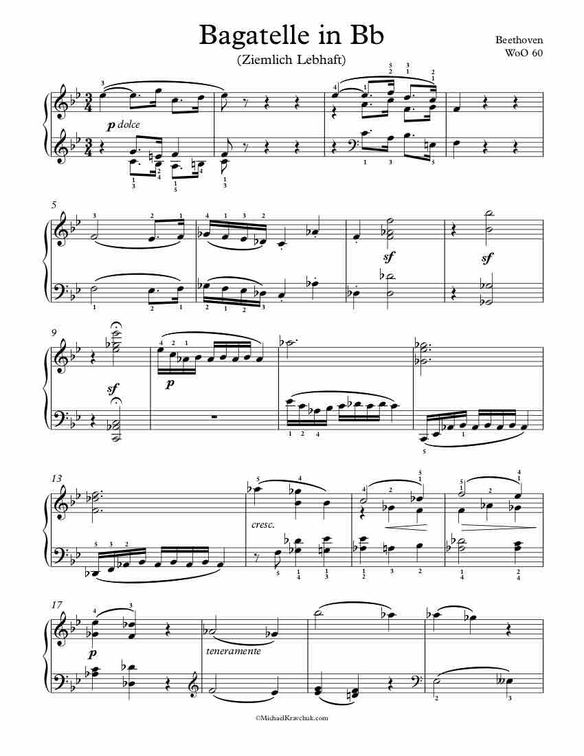 Free Piano Sheet Music – Bagatelle – WoO 60 – Beethoven