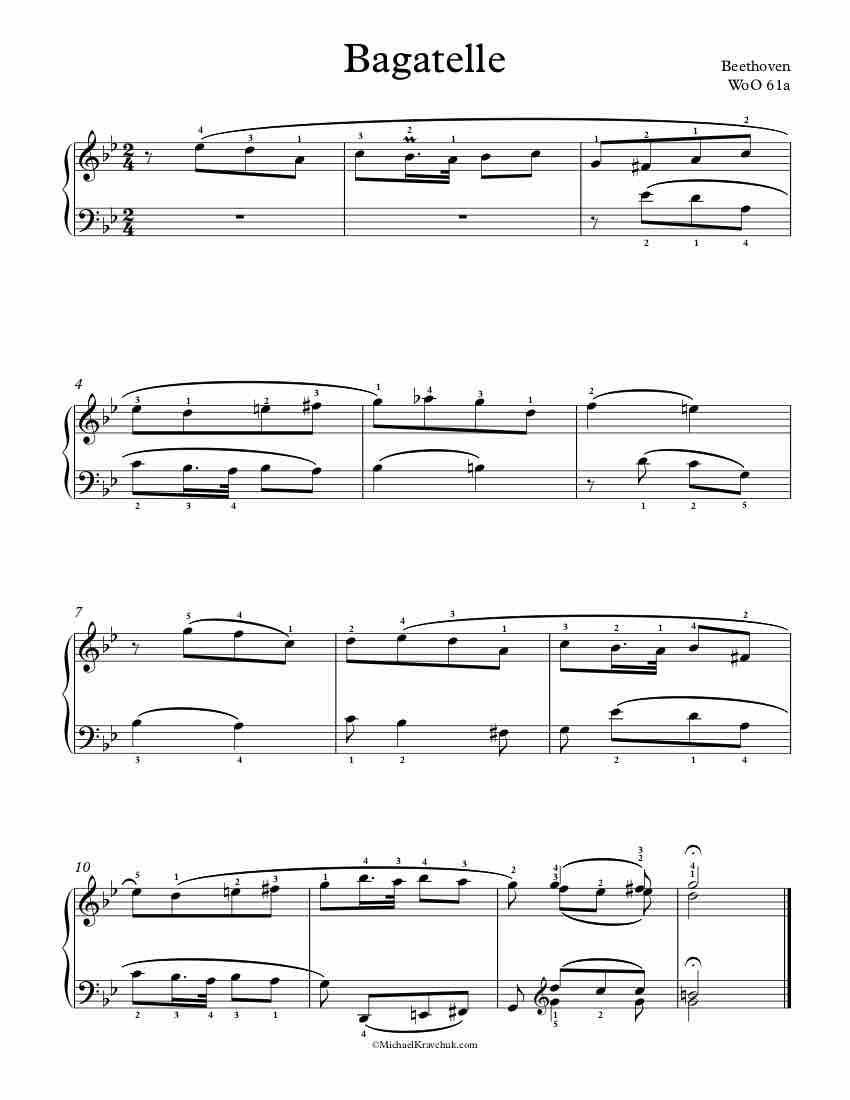 Free Piano Sheet Music – Bagatelle – WoO 61a – Beethoven
