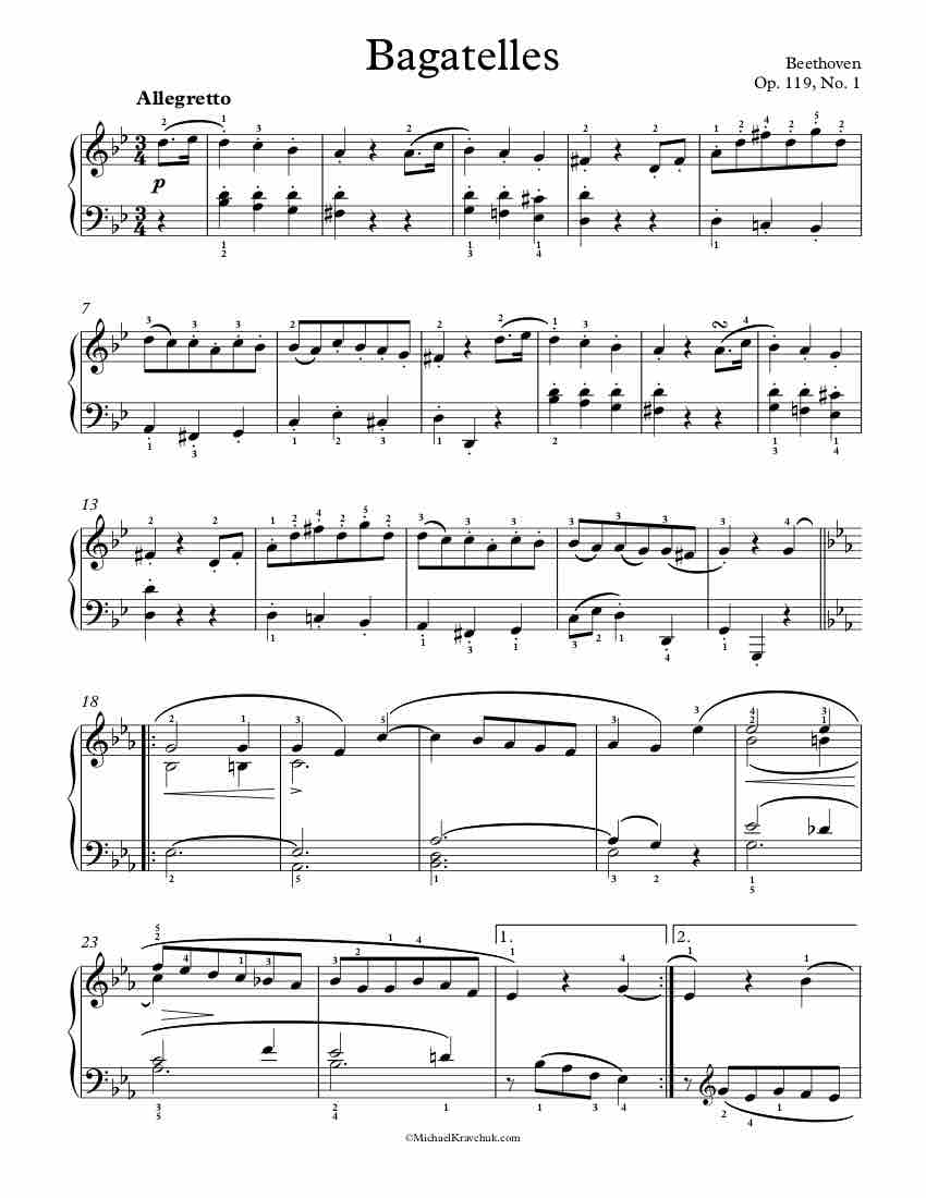 Free Piano Sheet Music - Bagatelle - Op.119, No. 1 - Beethoven