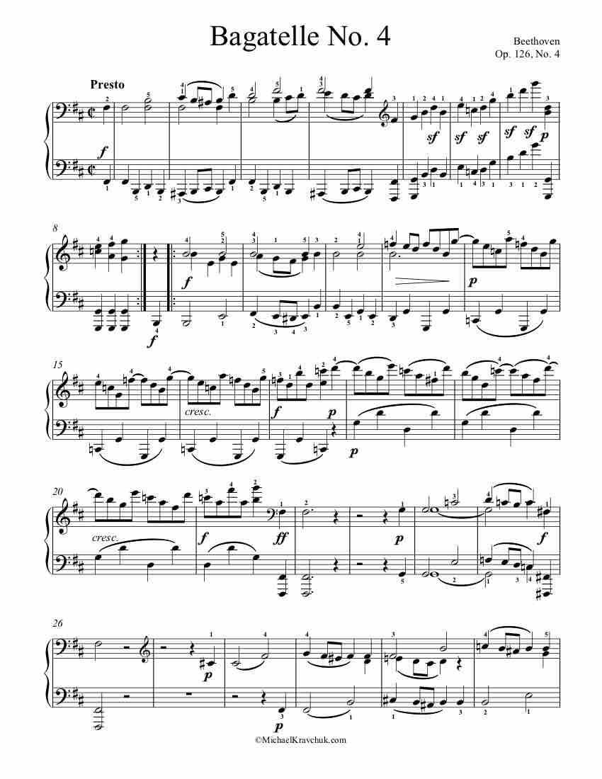 Free Piano Sheet Music – Bagatelles Op. 126, No. 4 – Beethoven
