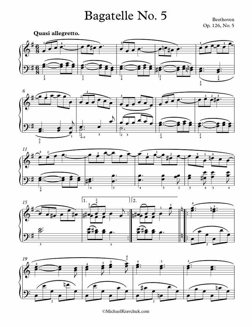 Free Piano Sheet Music – Bagatelles Op. 126, No. 5 – Beethoven