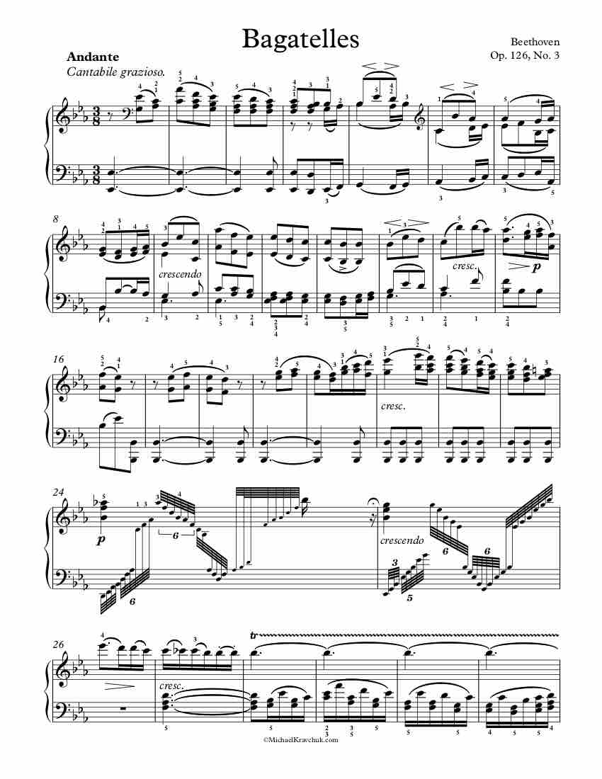Free Piano Sheet Music – Bagatelles Op. 126, No. 3 – Beethoven