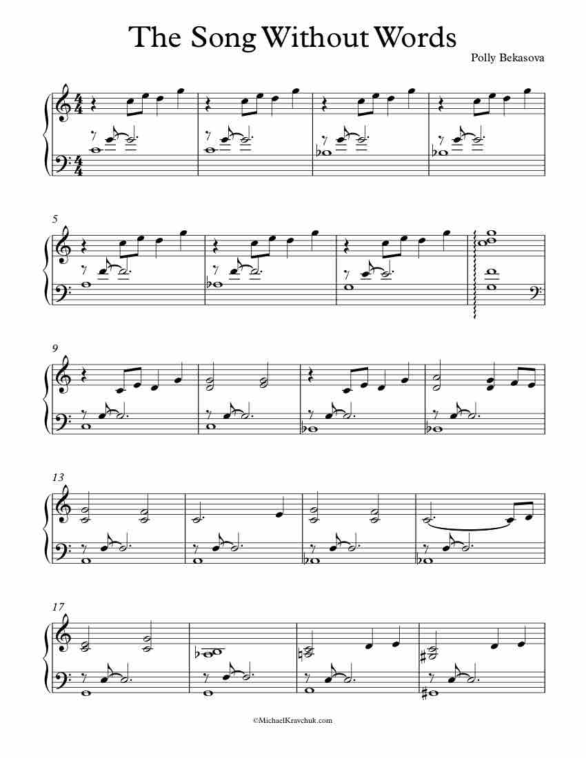 Free Piano Sheet Music - The Song Without Words - Bekasova