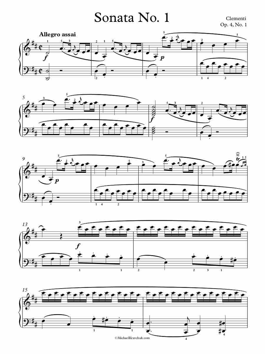 Free Piano Sheet Music - Sonata Op. 4, No. 1 - Clementi 