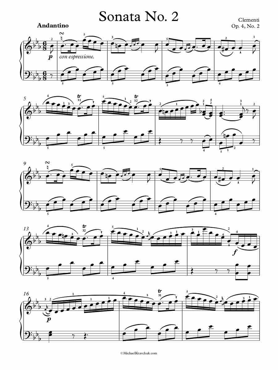 Free Piano Sheet Music - Sonata Op. 4, No. 2 - Clementi