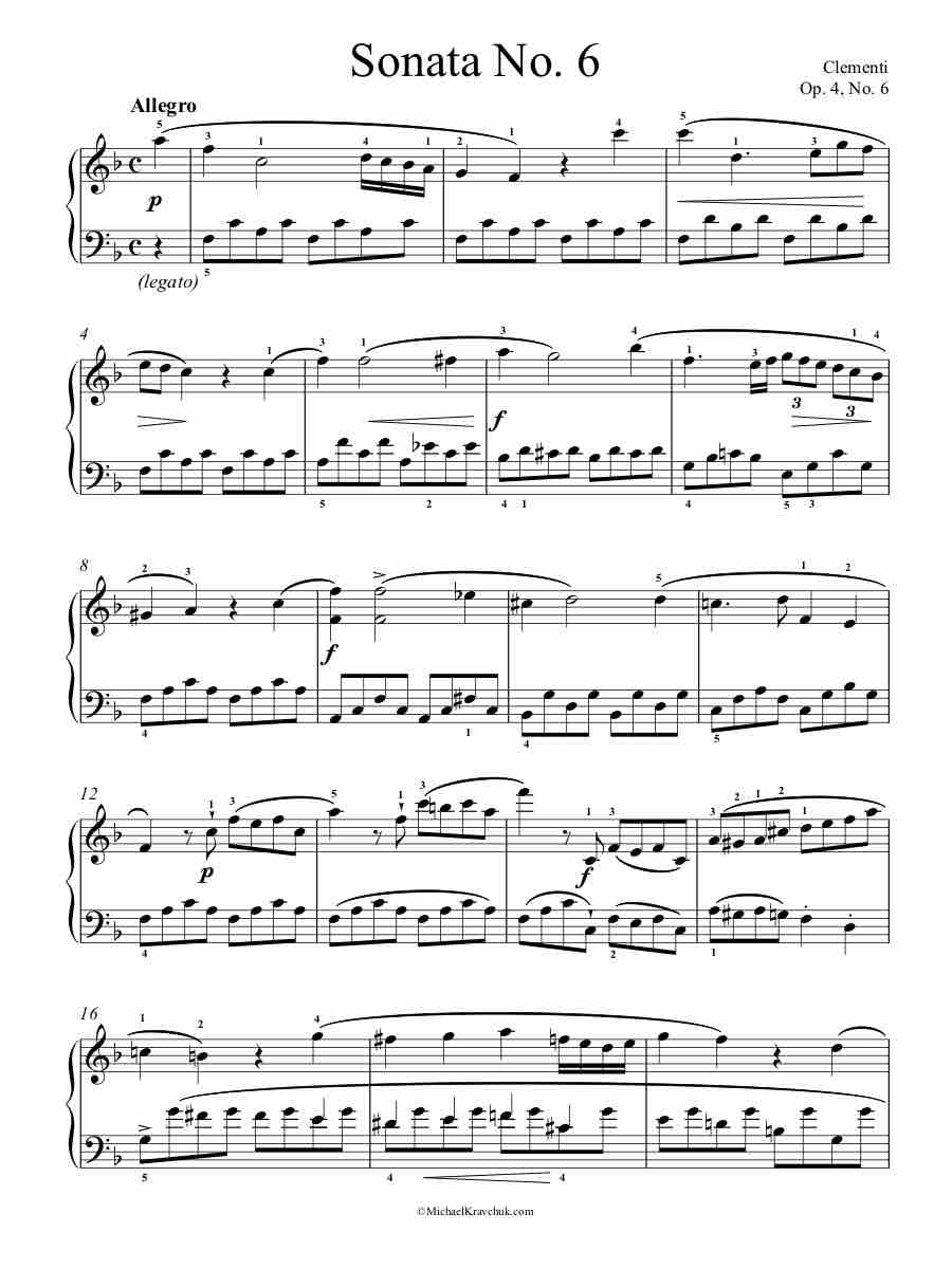 Free Piano Sheet Music – Sonata Op. 4, No. 6 – Clementi