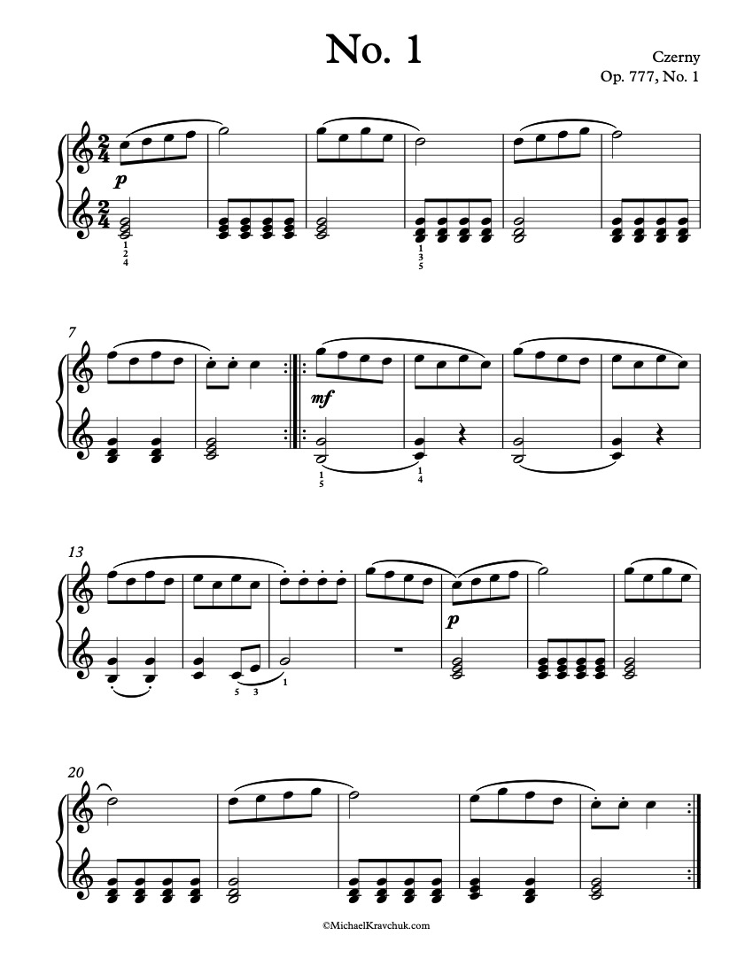 Piano Sheet Music - Op. 777, No. 1 – Czerny