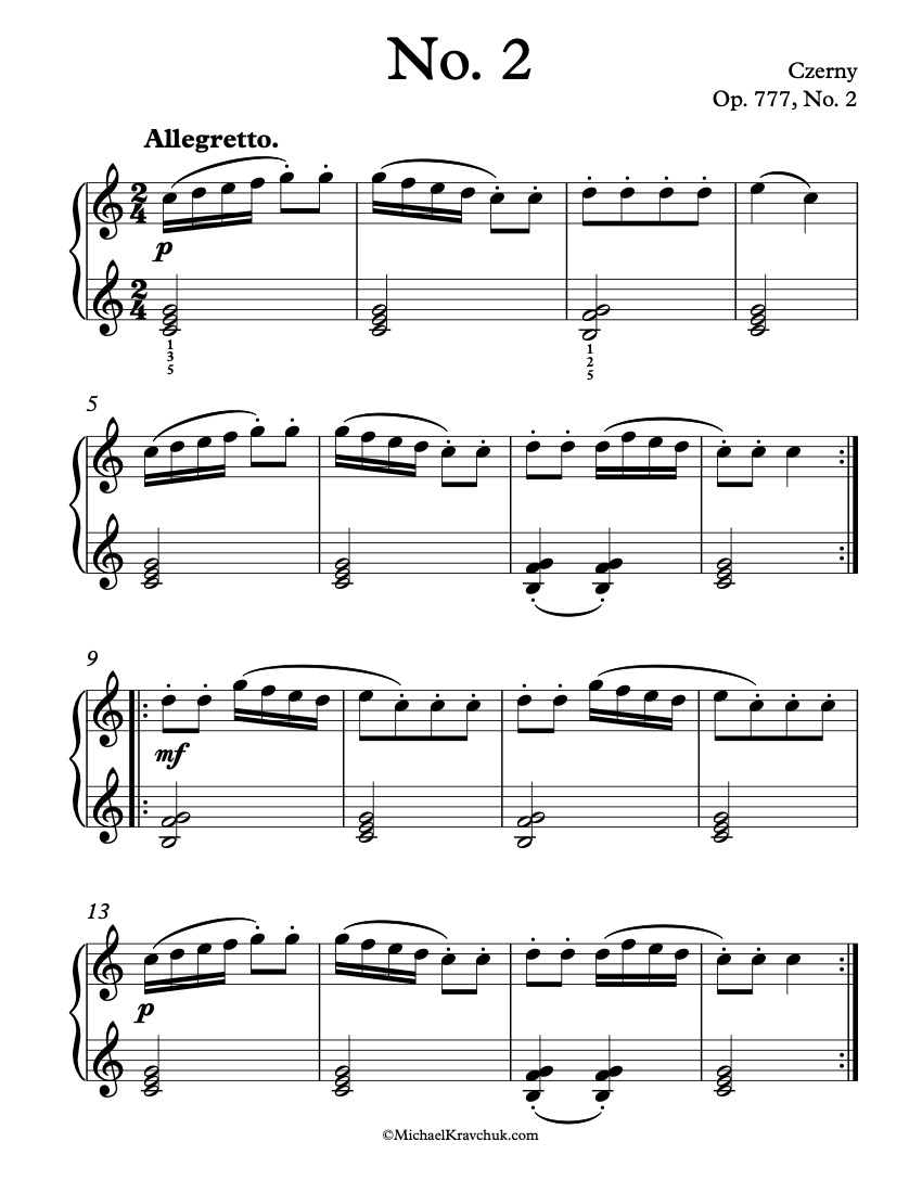 Piano Sheet Music - Op. 777, No. 2 – Czerny