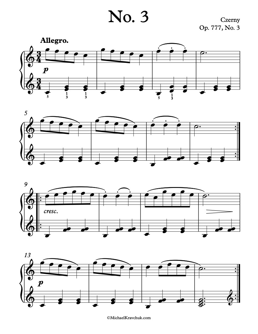Free Piano Sheet Music - Op. 777, No. 3 – Czerny