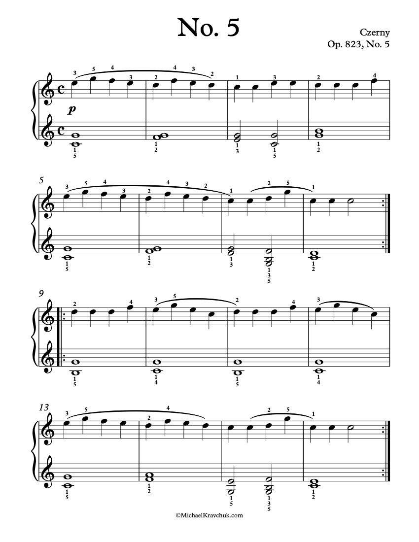 Free Piano Sheet Music - Op. 823, No. 5 – Czerny