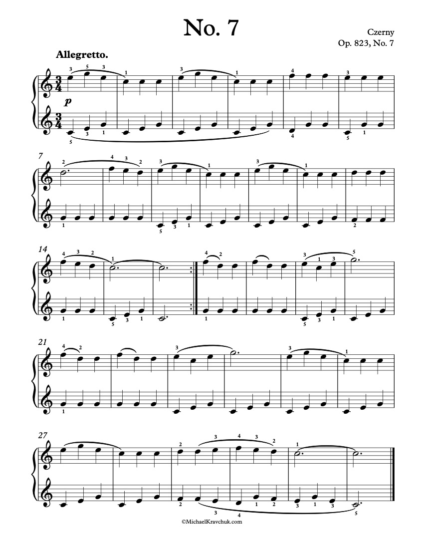 Free Piano Sheet Music - Op. 823, No. 7 – Czerny