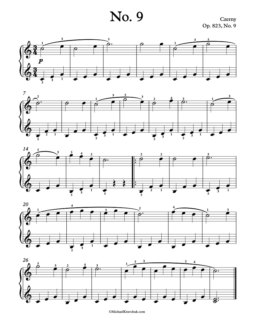 Free Piano Sheet Music - Op. 823, No. 9 – Czerny
