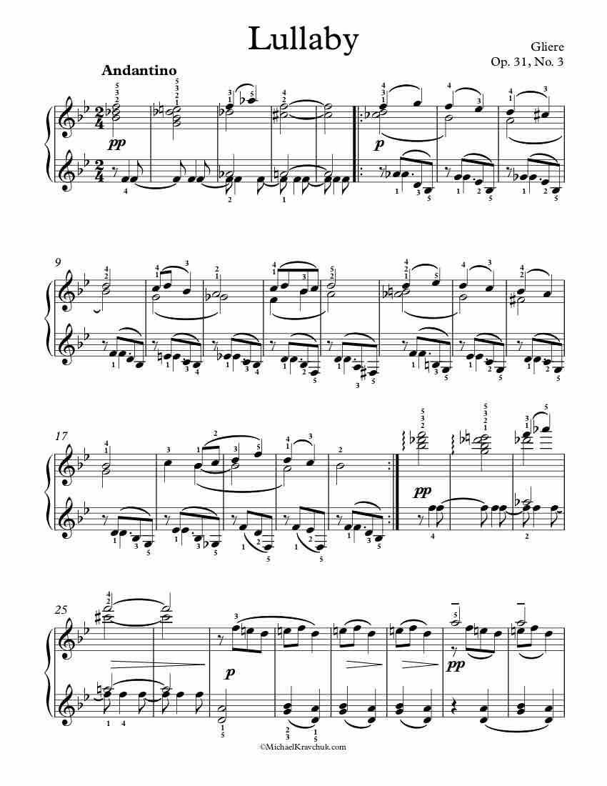 Free Piano Sheet Music - 12 Children's Pieces - Op. 31, No. 3 - Gliere
