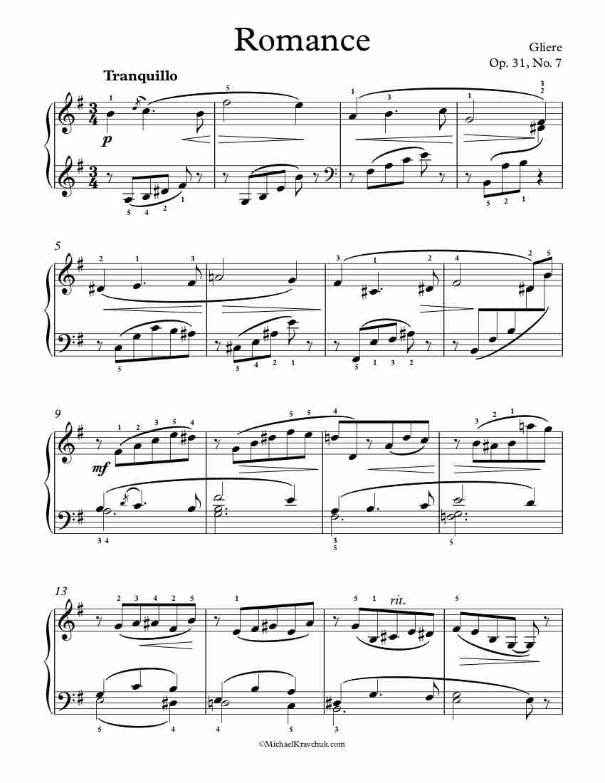 Free Piano Sheet Music - 12 Children's Pieces - Op. 31, No. 7 - Gliere