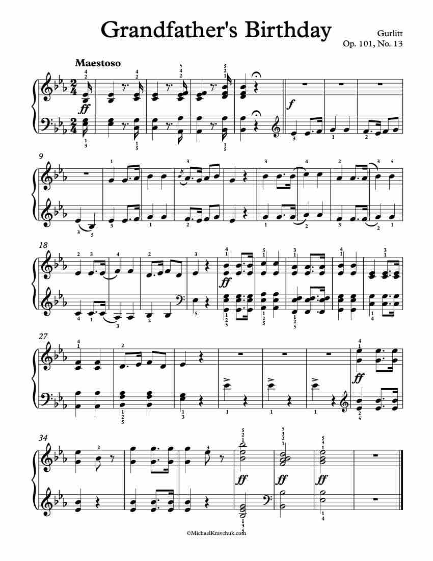 Free Piano Sheet Music - Albumleaves Op. 101, No. 13 - Gurlitt