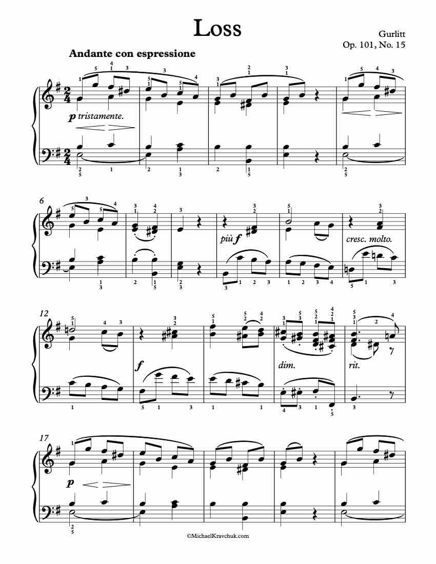 Free Piano Sheet Music - Albumleaves Op. 101, No. 15 - Gurlitt