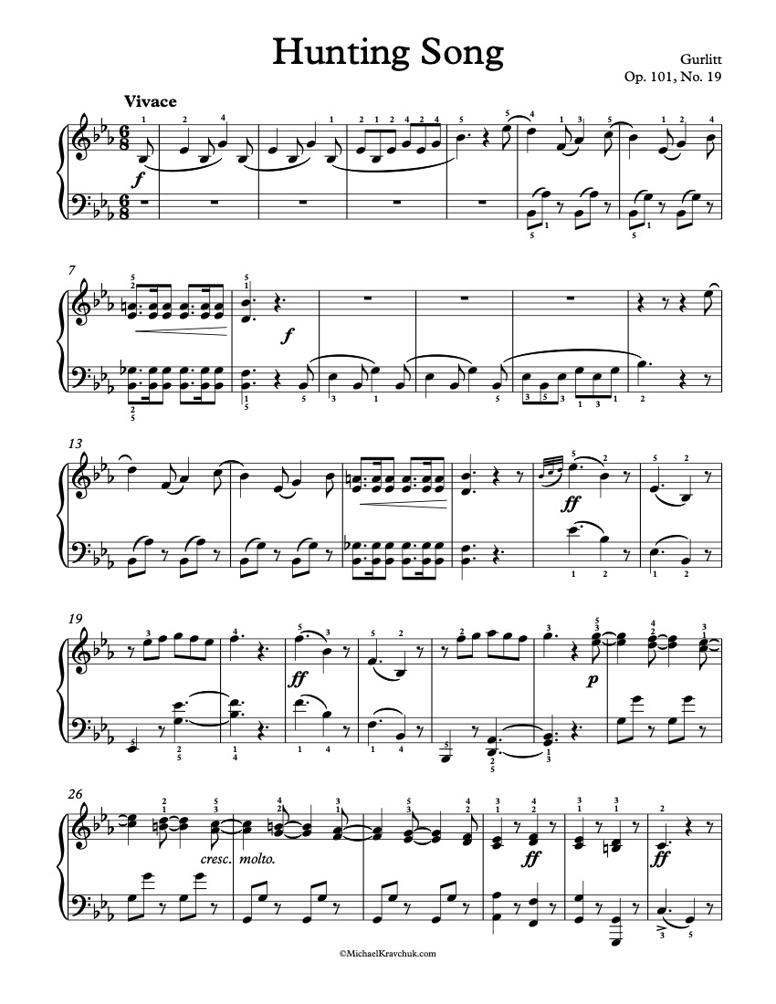 Free Piano Sheet Music - Albumleaves Op. 101, No. 19 - Gurlitt