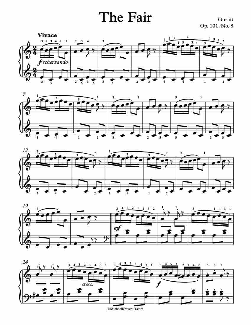 Free Piano Sheet Music - Albumleaves Op. 101, No. 8 - Gurlitt