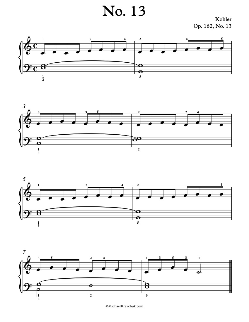 Free Piano Sheet Music – Op. 162, No. 13 – Kohler