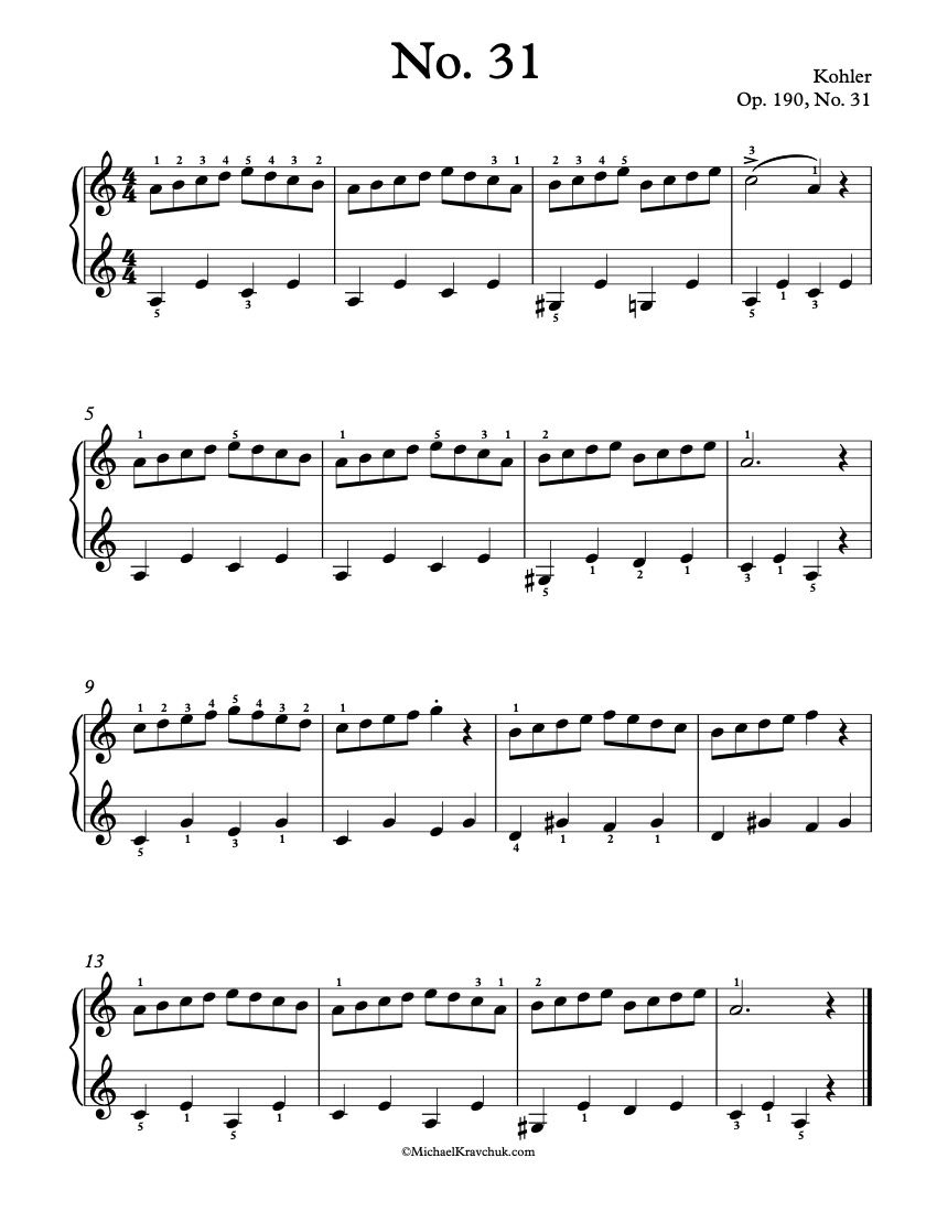 Free Piano Sheet Music - Op. 190, No. 31 – Kohler