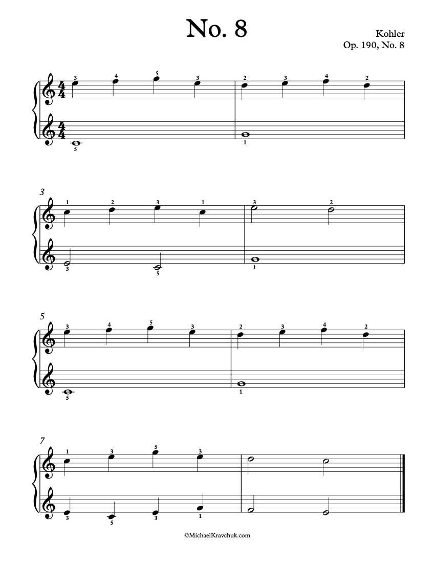 Free Piano Sheet Music – Op. 190, No. 8 – Kohler