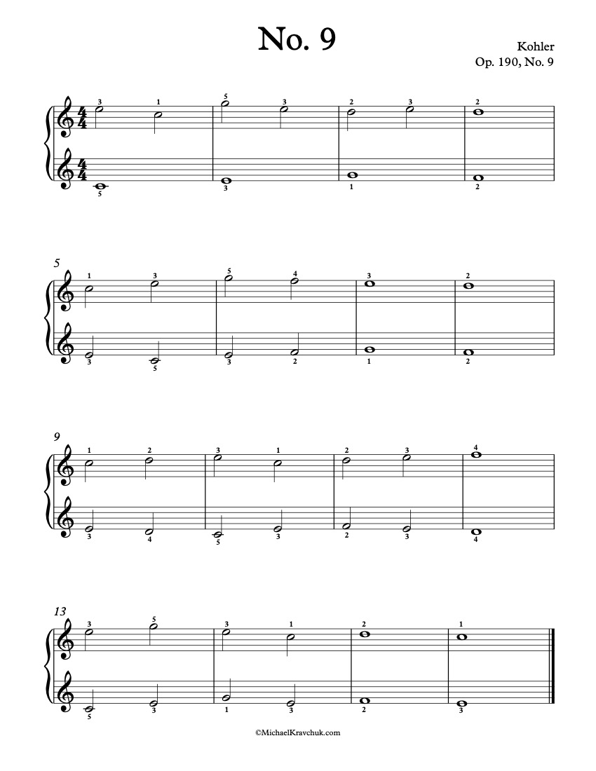 Free Piano Sheet Music – Op. 190, No. 9 – Kohler