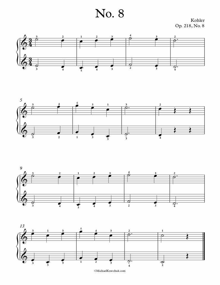 Free Piano Sheet Music – Op. 218, No. 8 – Louis Kohler