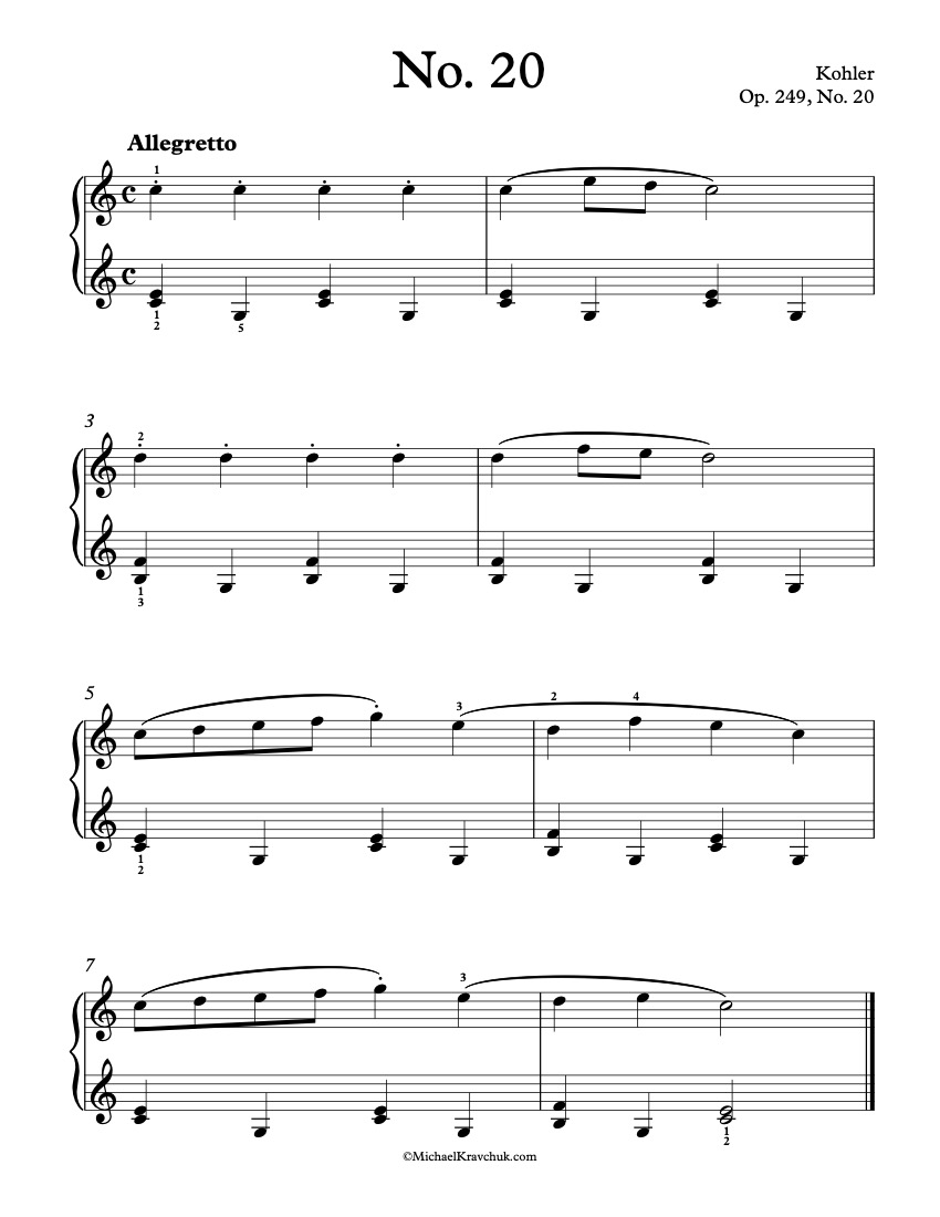 Free Piano Sheet Music – Kohler – Op. 249, No. 20