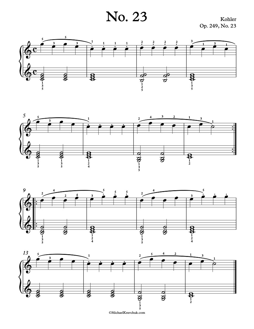 Free Piano Sheet Music - Kohler - Op. 249, No. 23
