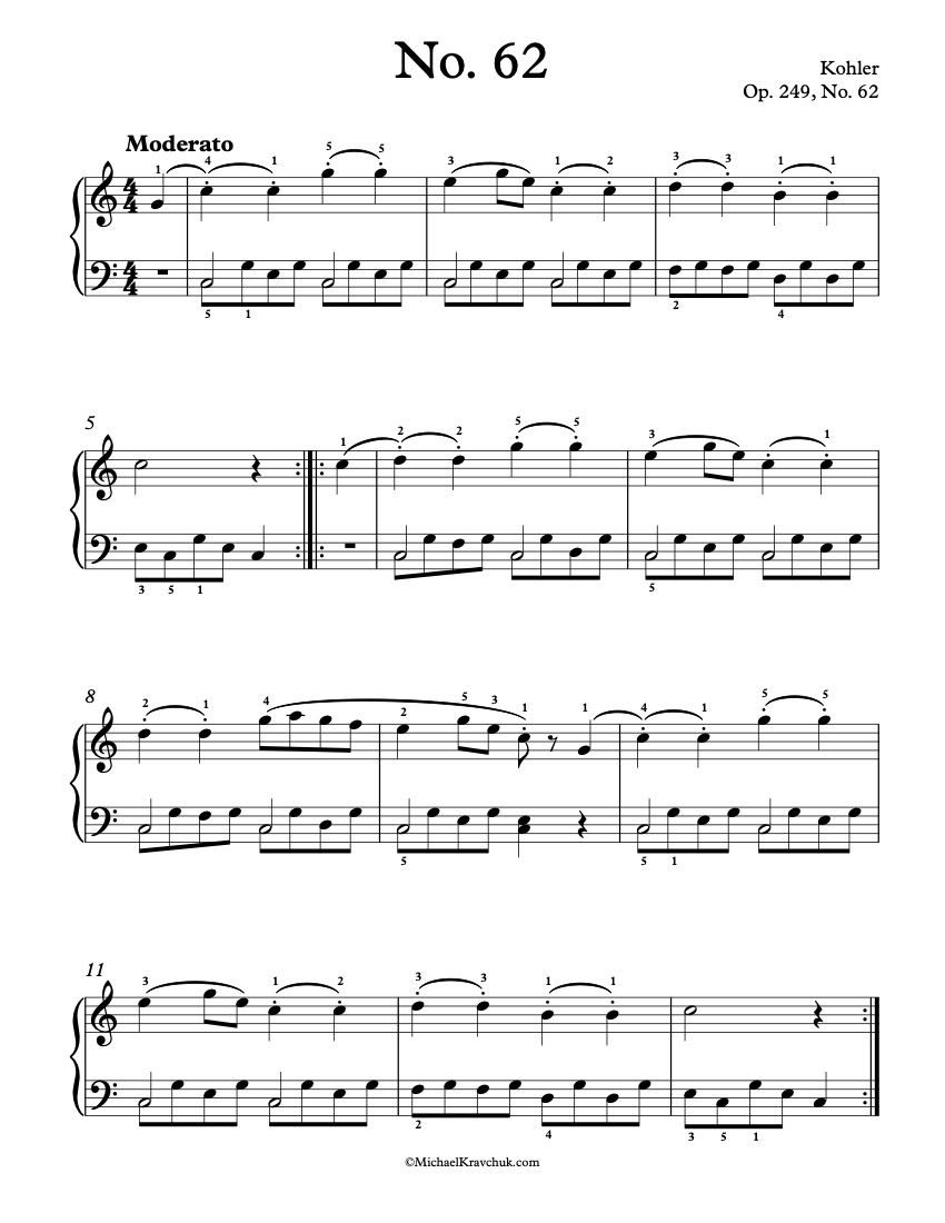Free Piano Sheet Music - Kohler - Op. 249, No. 62