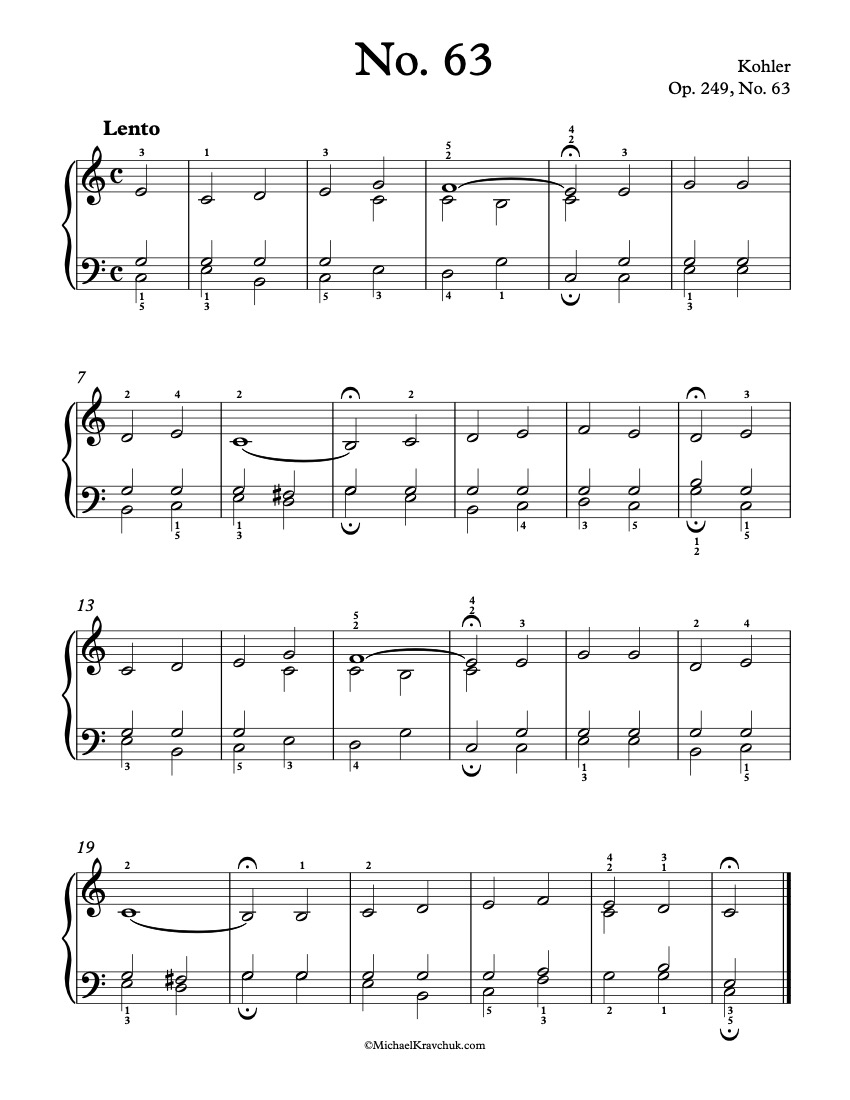 Free Piano Sheet Music - Op. 249, No. 63 - Kohler