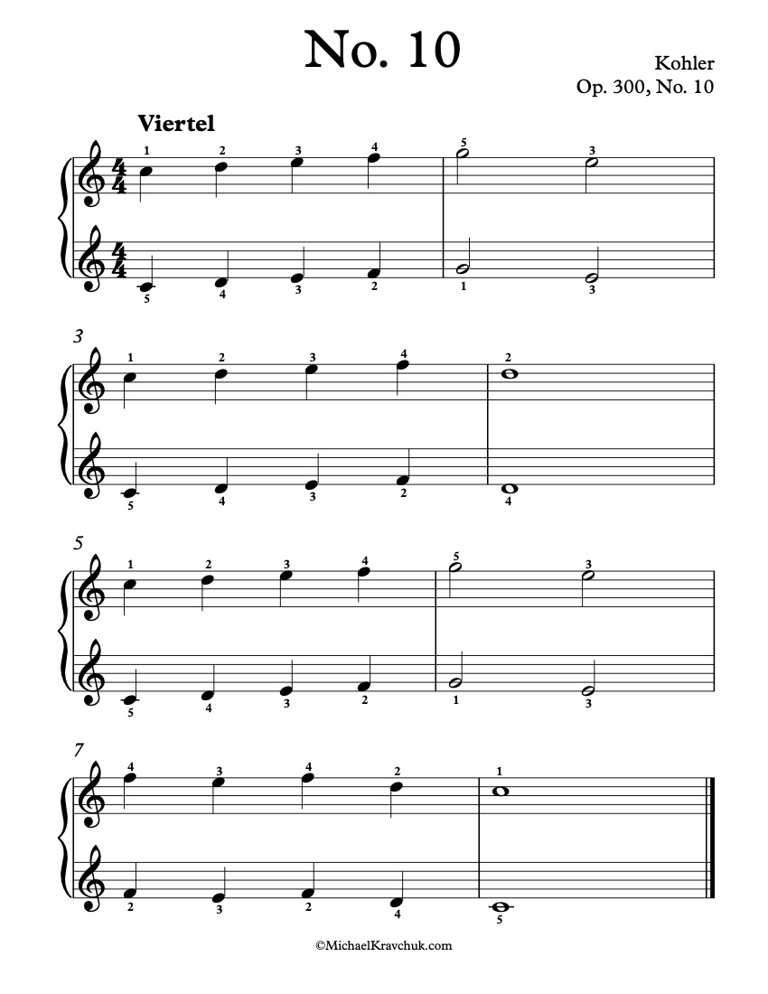 Free Piano Sheet Music - Op. 300, No. 10 - Kohler