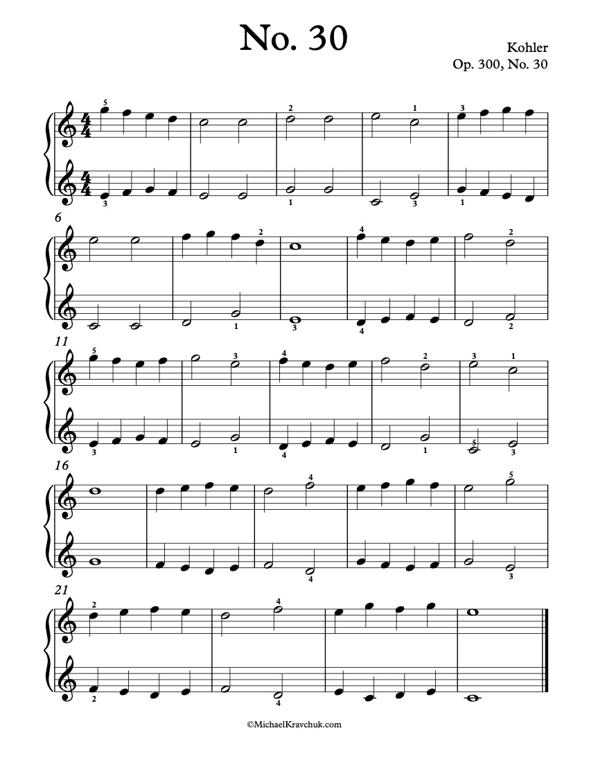 Free Piano Sheet Music - Op. 300, No. 30 - Kohler