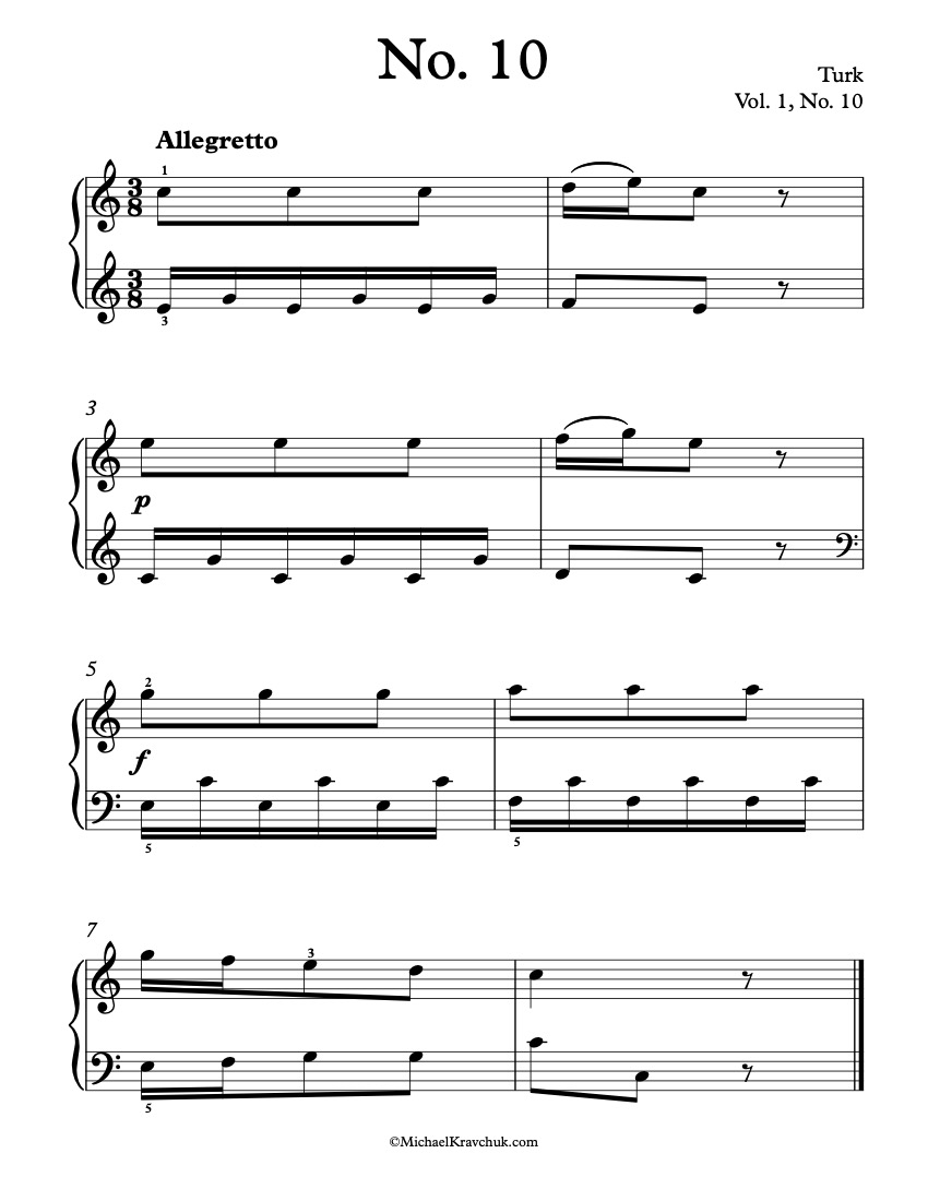 Free Piano Sheet Music – 120 Pieces - Vol. 1, No. 10 – Turk