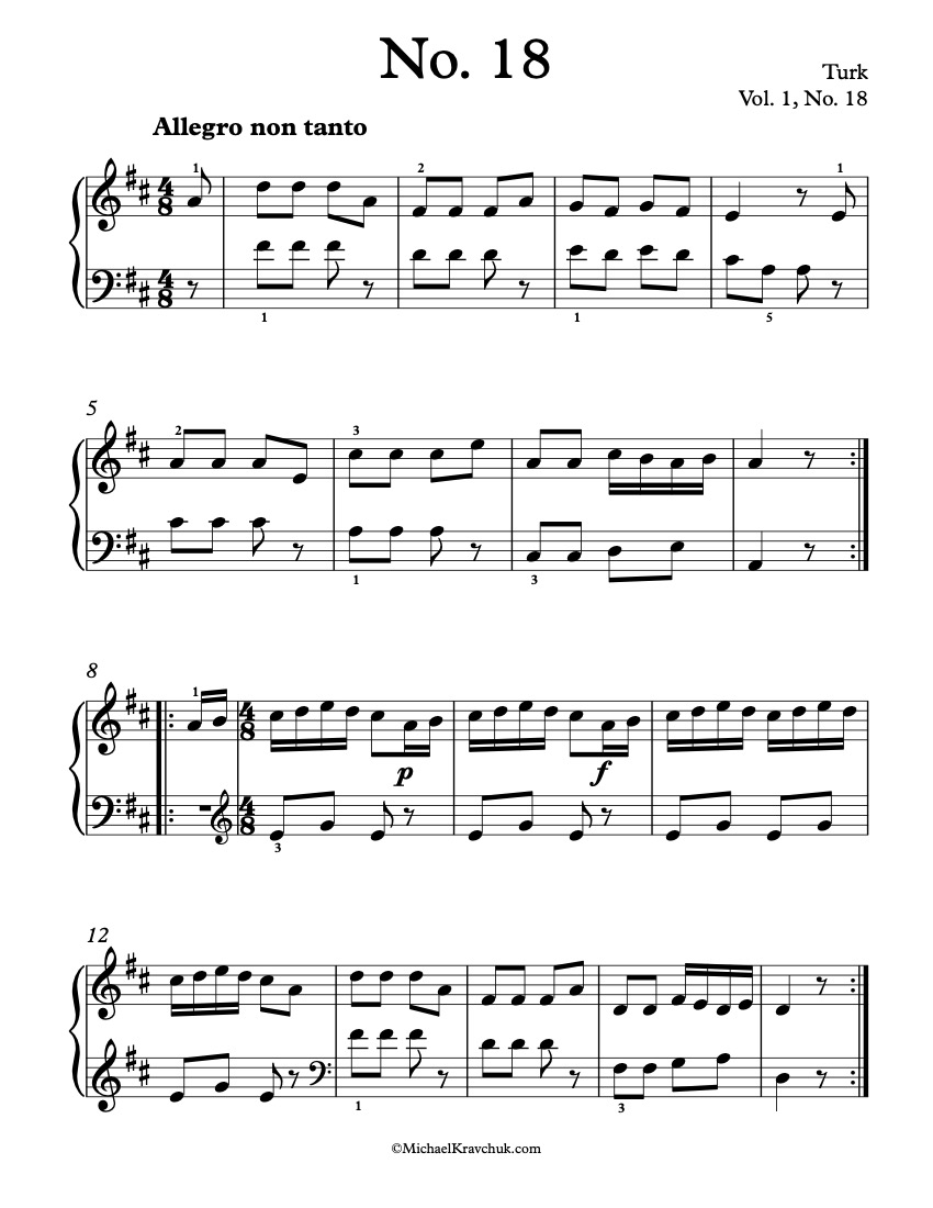 Free Piano Sheet Music – 120 Pieces - Vol. 1, No. 18 – Turk