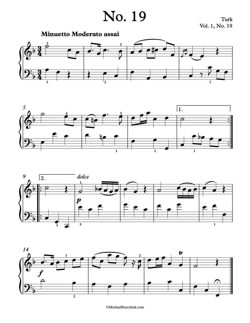 Free Piano Sheet Music – 120 Pieces - Vol. 1, No. 19 – Turk