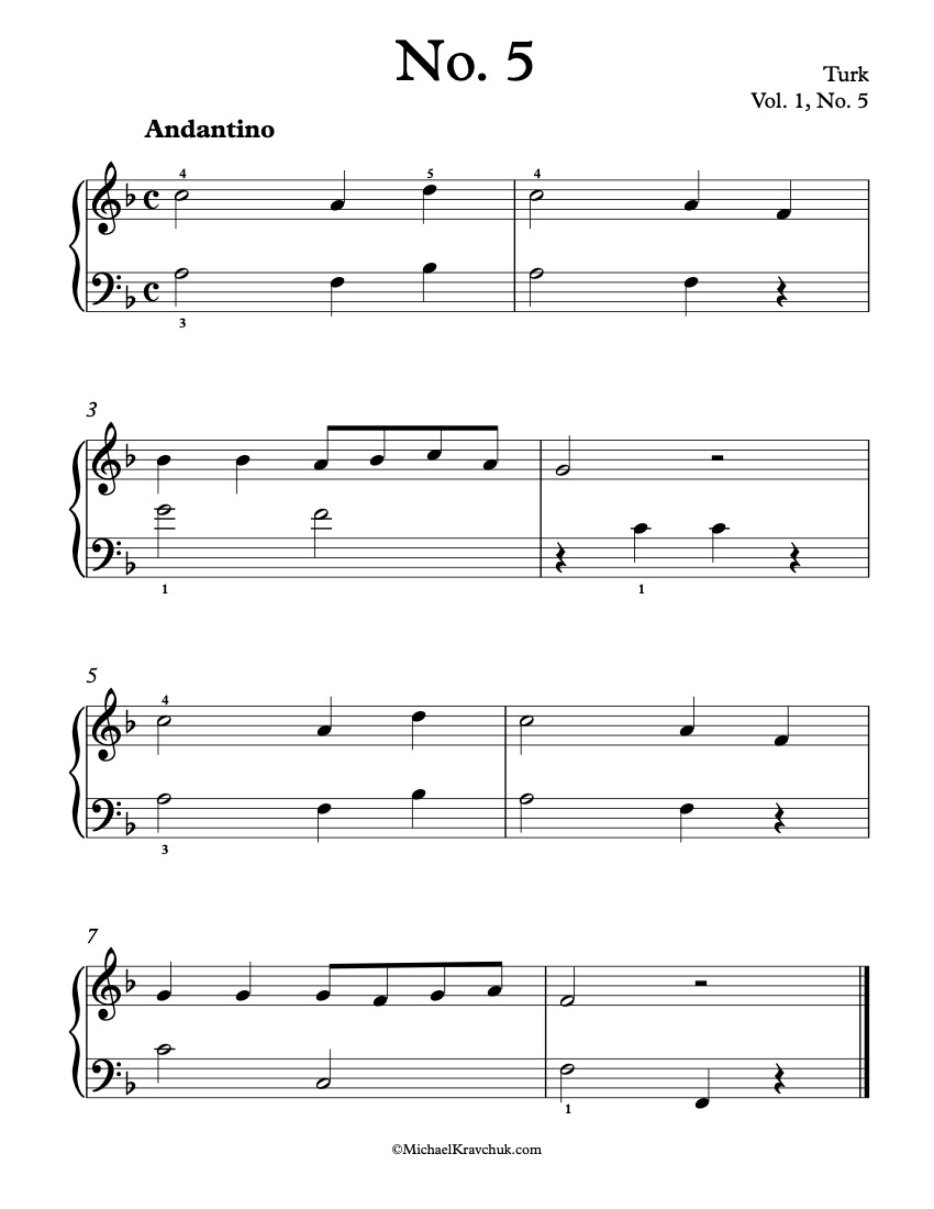 Free Piano Sheet Music – 120 Pieces - Vol. 1, No. 5 – Turk