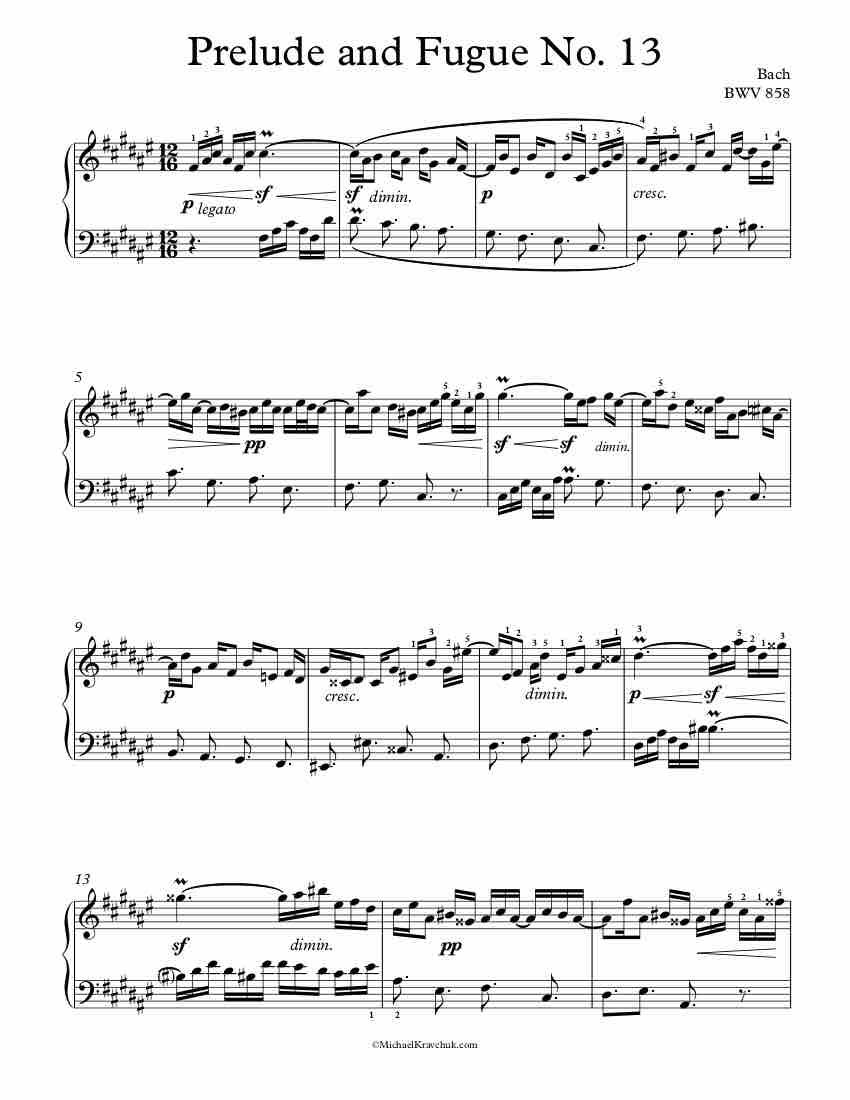 Prelude and Fuge No. 13 Piano Sheet Music