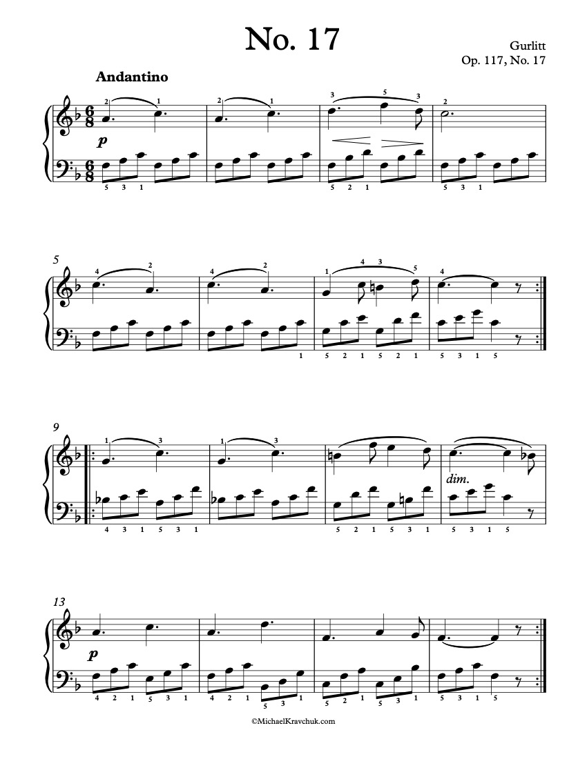 First Lessons - Op. 117, No. 17 - Gurlitt Piano Sheet Music