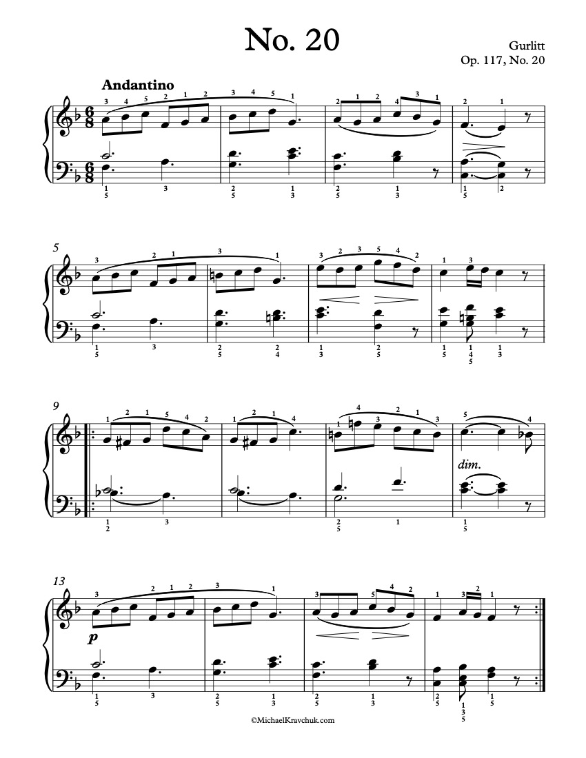First Lessons - Op. 117, No. 20 - Gurlitt Piano Sheet Music