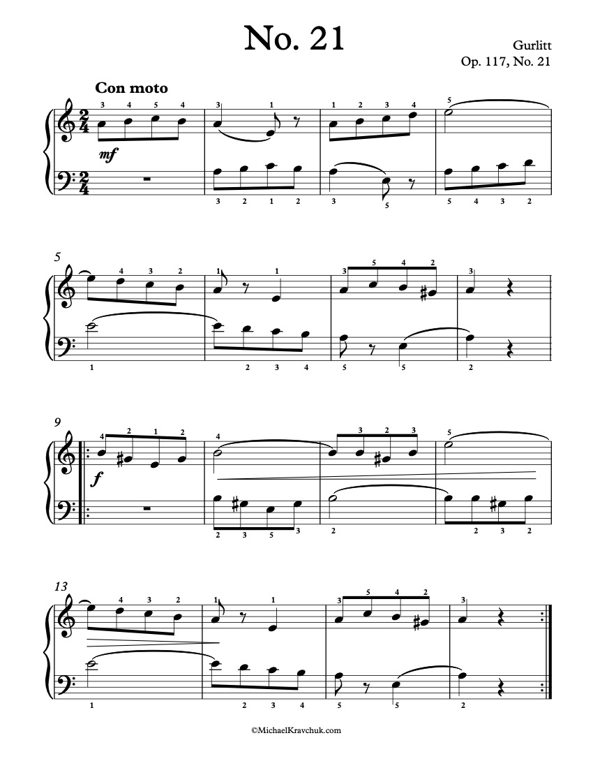  First Lessons - Op. 117. No. 21 - Gurlitt Piano Sheet Music