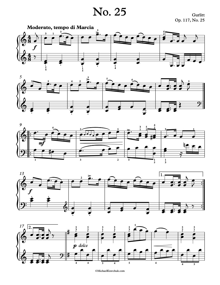 First Lessons - Op. 117, No. 25 - Gurlitt Piano Sheet Music