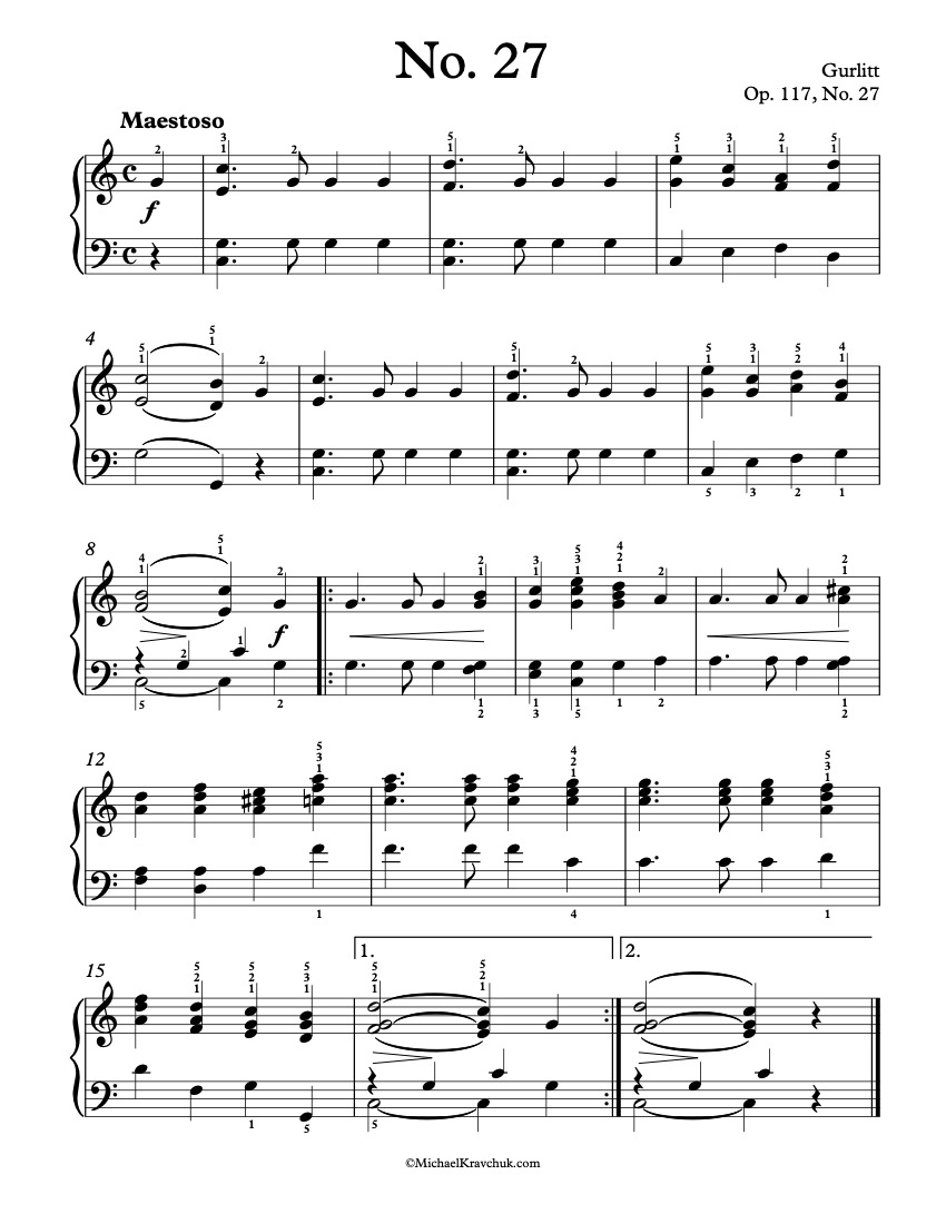 First Lessons - Op. 117, No. 27 - Gurlitt Piano Sheet Music