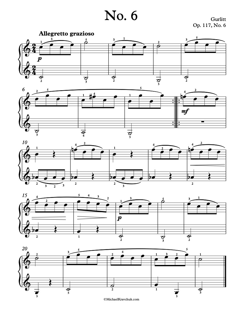 First Lessons - Op. 117, No. 6 - Gurlitt Piano Sheet Music